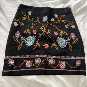 LOFT Embroidered Black Floral Skirt